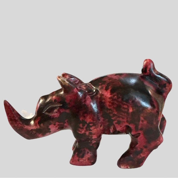 Rhino Hand Carved Wooden in Hues of Red and Black Small Shelf or Table Decor - Picture 4 of 16